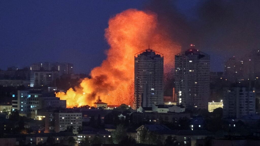 Fire and smoke rise in the aftermath of a Russian drone strike, amid Russia's attack on Ukraine, in Kyiv, Ukraine June 6, 2025. (Reuters File)