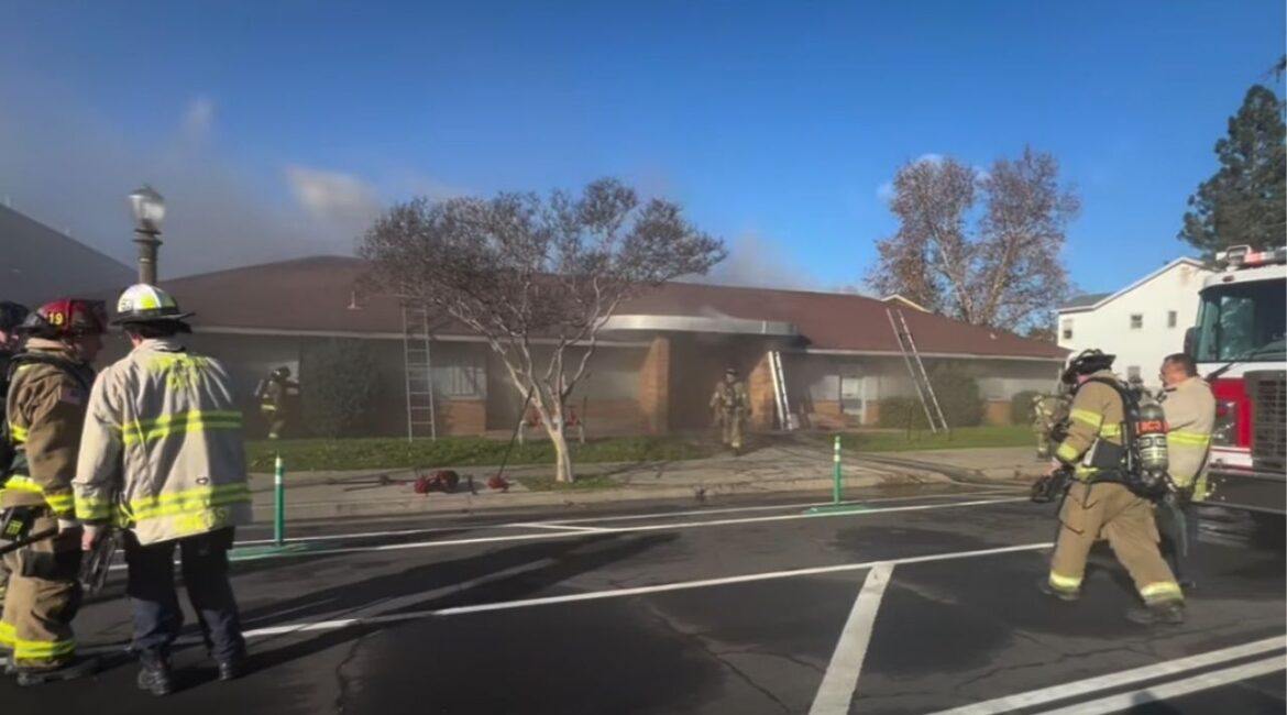 Fresno firefighters battled a commercial fire in a vacant Tower District office complex, one of three structure fires in less than 24 hours. (Fresno FD)