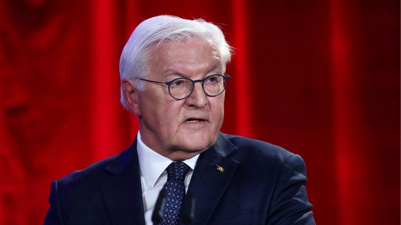 German President Frank-Walter Steinmeier delivers a speech at his Bellevue Palace residency in Berlin, Germany, November 9, 2025. (Reuters File)