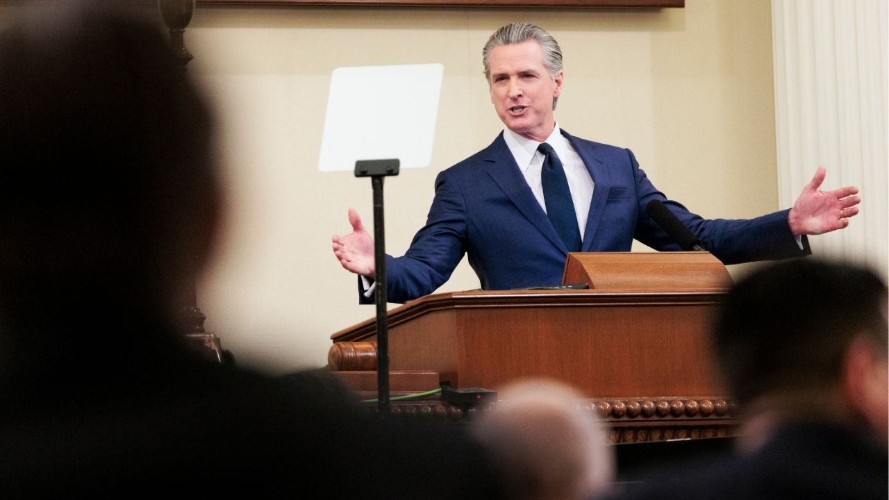 Gov. Gavin Newsom of California speaks during his State of the State address at the State Capitol in Sacramento, Calif., Jan. 8, 2025. Newsom vowed on Monday to stop a proposed wealth tax in California, saying that its mere introduction had already hurt the state by driving some billionaires to relocate and take their tax dollars with them. (Max Whittaker/The New York Times)
