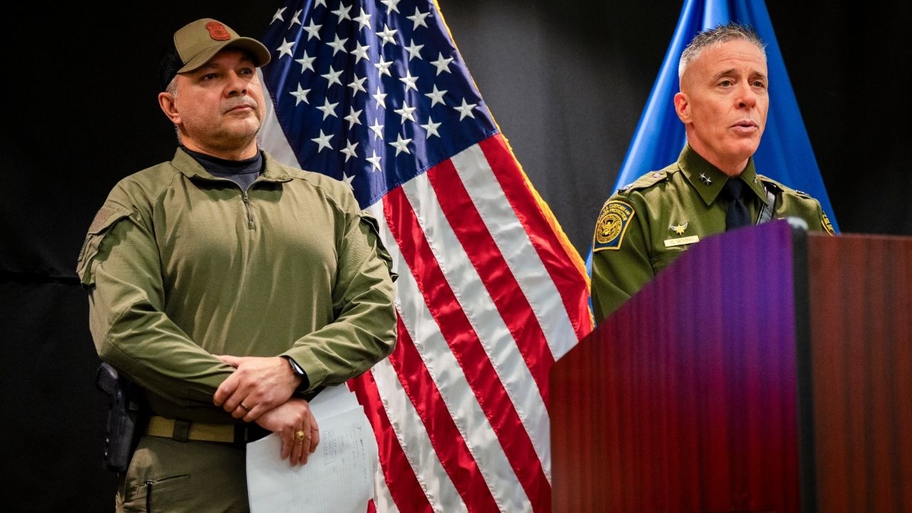 Gregory Bovino, a senior Border Patrol official, speaks alongside Marcos Charles, acting executive associate director of enforcement and removal operations at Immigrations and Customs Enforcement, during a news conference at the Whipple Federal Building in Minneapolis, on Tuesday, Jan. 20, 2026. (Vincent Alban/The New York Times)