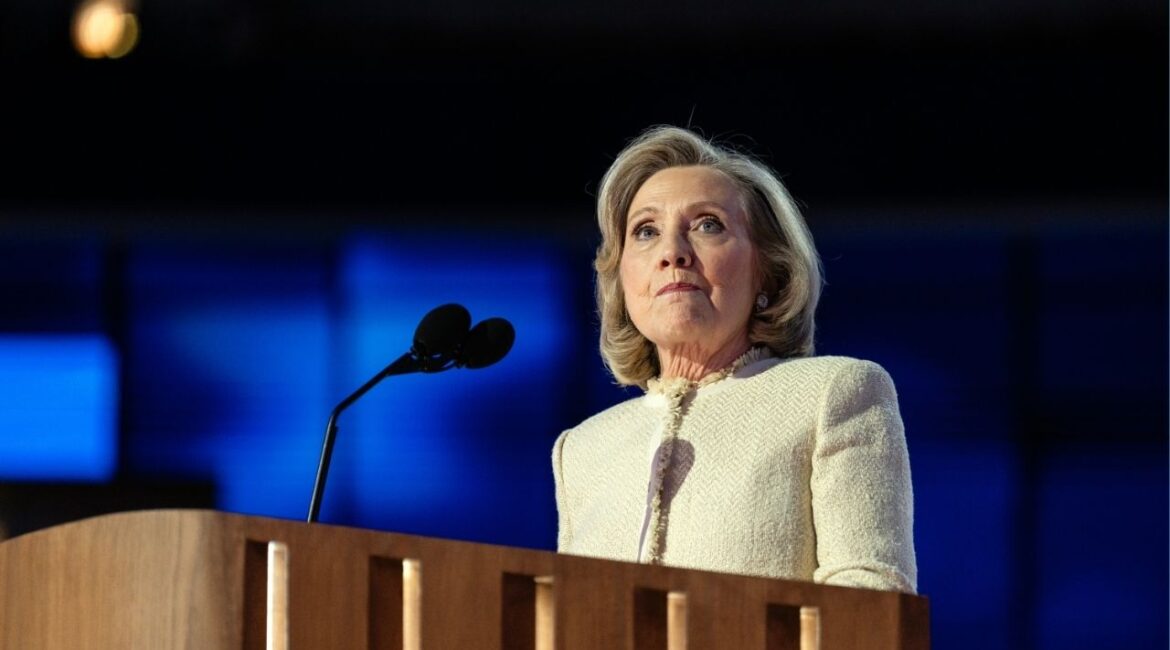 Hillary Clinton speaks on the first night of the Democratic National Convention at the United Center in Chicago, Aug. 19, 2024. Clinton and the hard-right commentator Tucker Carlson found at least one thing to agree upon as they spoke at a conference in Riyadh, Saudi Arabia. (Eric Lee/The New York Times)