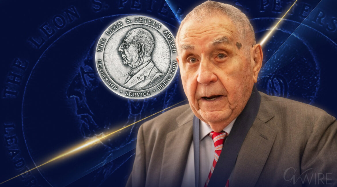 Composite image of the Leon Peters Award medal and Ed Kashian