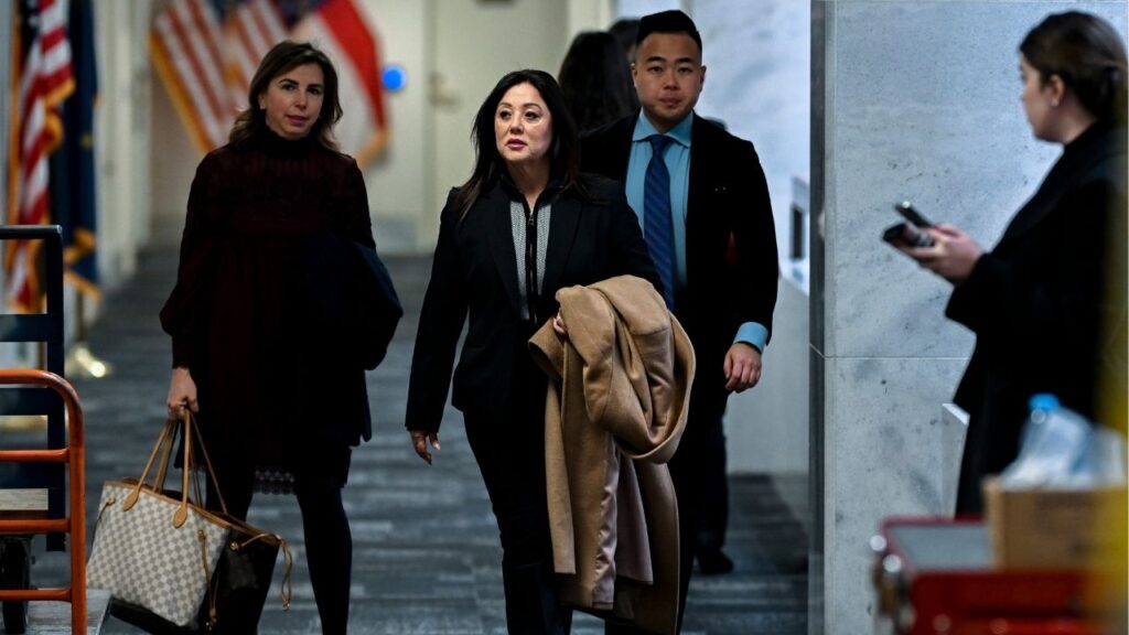 Lori Chavez-DeRemer, then the secretary of labor nominee, with her chief of staff, Jihun Han, on Capitol Hill in Washington, Dec. 18, 2024. The Labor Department’s watchdog is investigating allegations of professional misconduct involving the secretary. (Kenny Holston/The New York Times)