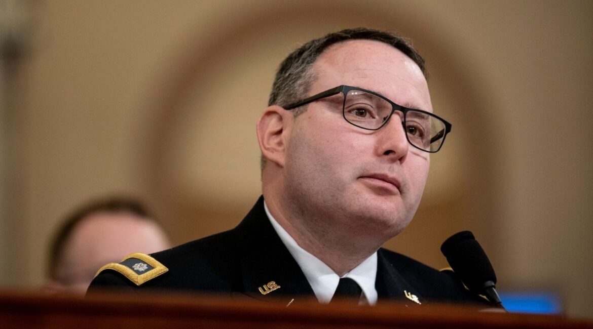 Lt. Col. Alexander Vindman testifies during a House Intelligence Committee impeachment inquiry hearing on Capitol Hill in Washington, Nov. 19, 2019. Vindman, now a retired Army lieutenant colonel who was a top witness in President Donald Trump’s first impeachment trial, announced on Tuesday, Jan. 27, that he was running for Senate in Trump’s adopted home state of Florida. (Erin Schaff/The New York Times)