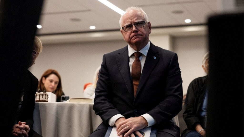 Minnesota Governor Tim Walz looks on, as he visits Columbus, Ohio, U.S., April 6, 2025. (Reuters File)