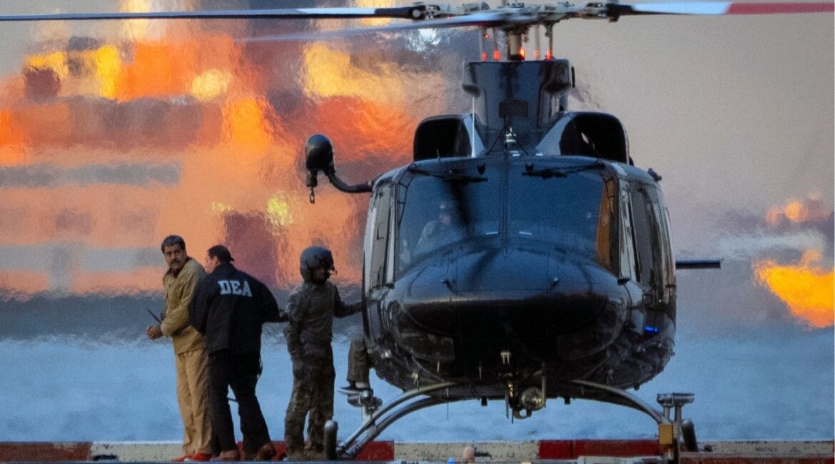 Nicolas Maduro, the ousted president of Venezuela, is escorted off a helicopter en route to the federal courthouse in Manhattan on Monday morning, Jan. 5, 2026. Moving Maduro about New York City will require intricate planning as he travels from a Brooklyn lockup to a Manhattan court. (Vincent Alban/The New York Times)