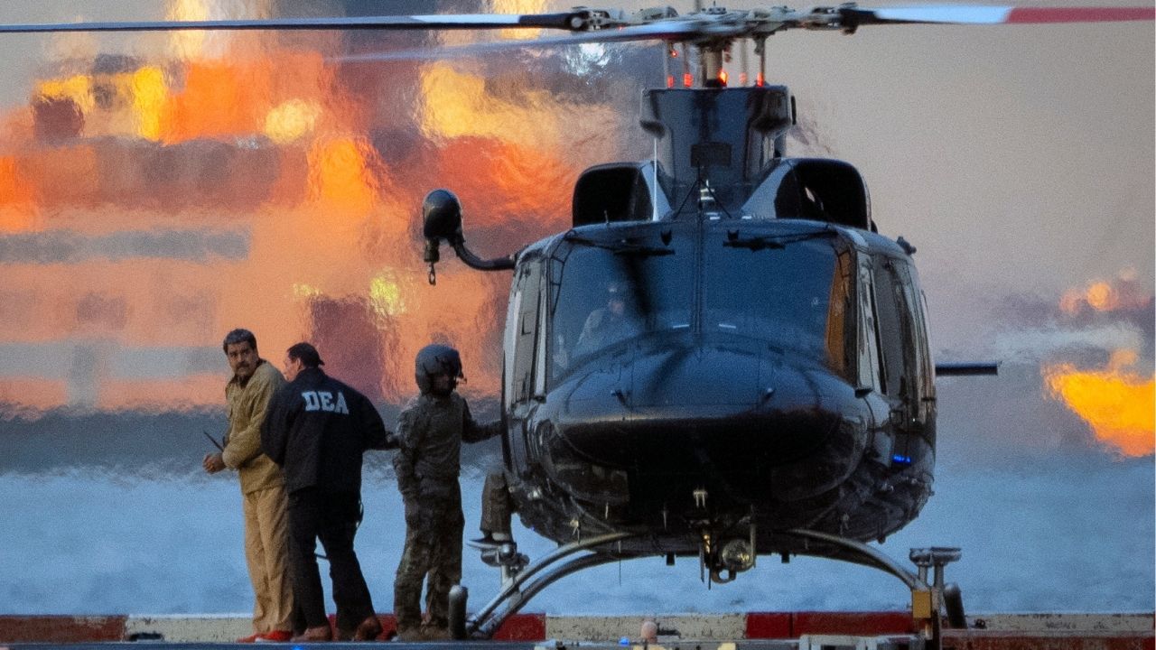 Nicolas Maduro, the ousted president of Venezuela, is escorted off a helicopter en route to the federal courthouse in Manhattan on Monday morning, Jan. 5, 2026. Moving Maduro about New York City will require intricate planning as he travels from a Brooklyn lockup to a Manhattan court. (Vincent Alban/The New York Times)