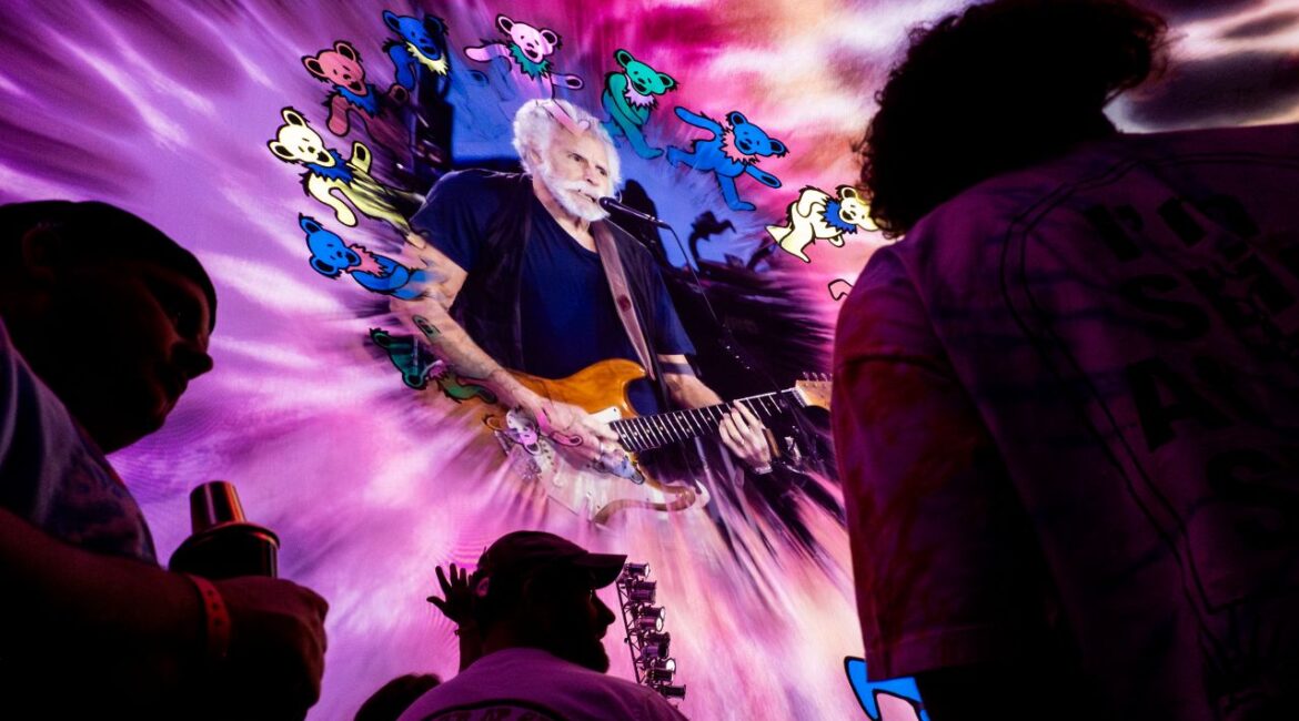 Psychedelic image of Bob Weir playing his guitar