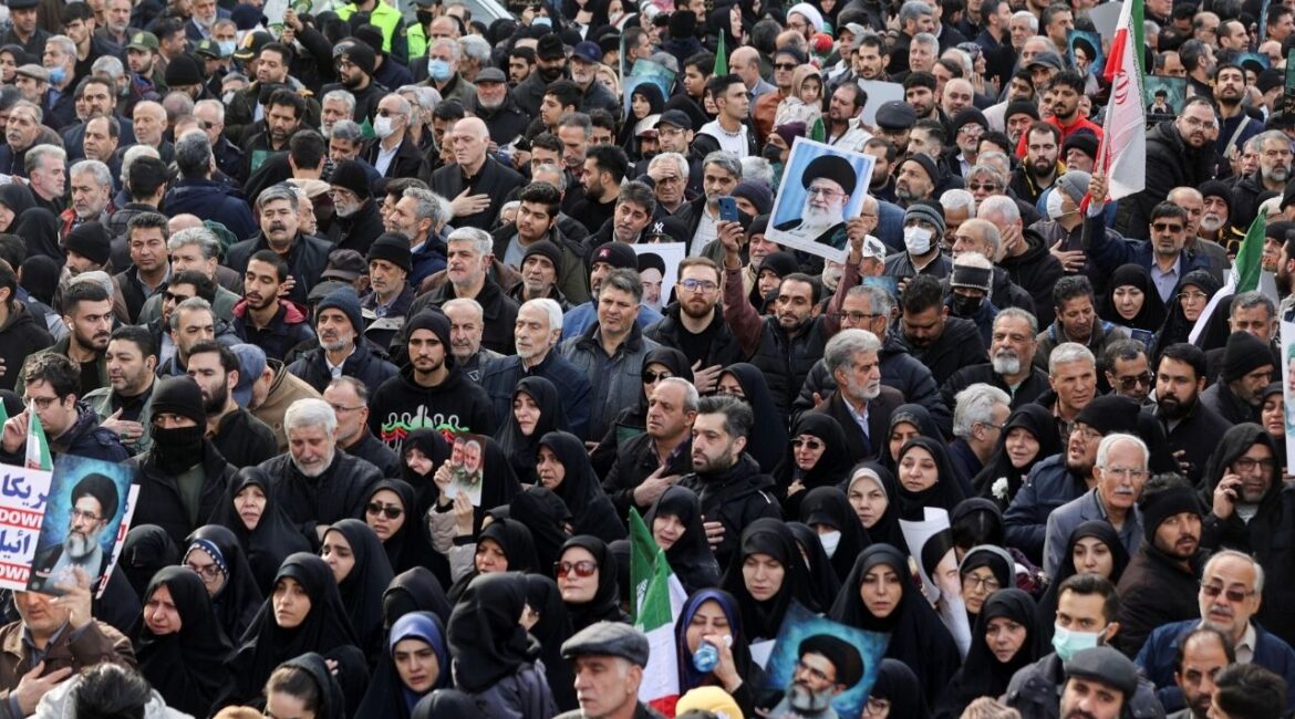 People attend the funeral of the security forces who were killed in the protests that erupted over the collapse of the currency's value in Tehran, Iran, January 14, 2026. Majid Asgaripour/WANA (West Asia News Agency) via REUTERS