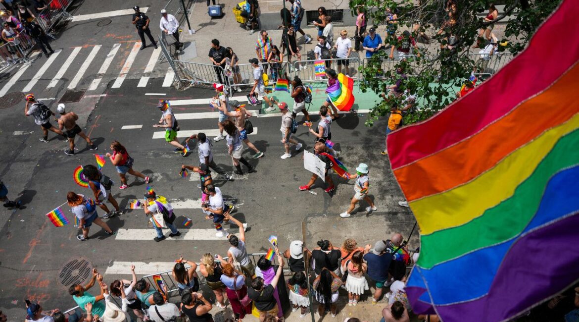 People participate in the 2025 NYC Pride March in Manhattan, New York City, U.S., June 29, 2025. (Reuters/Angelina Katsanis)