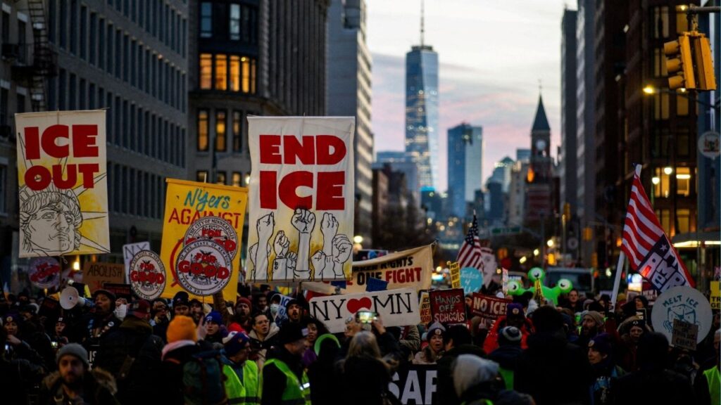 People take part in a protest in solidarity with Minneapolis and against U.S. President Donald Trump and U.S. Immigration and Customs Enforcement (ICE), in New York City, U.S., January 23, 2026. (Reuters File)