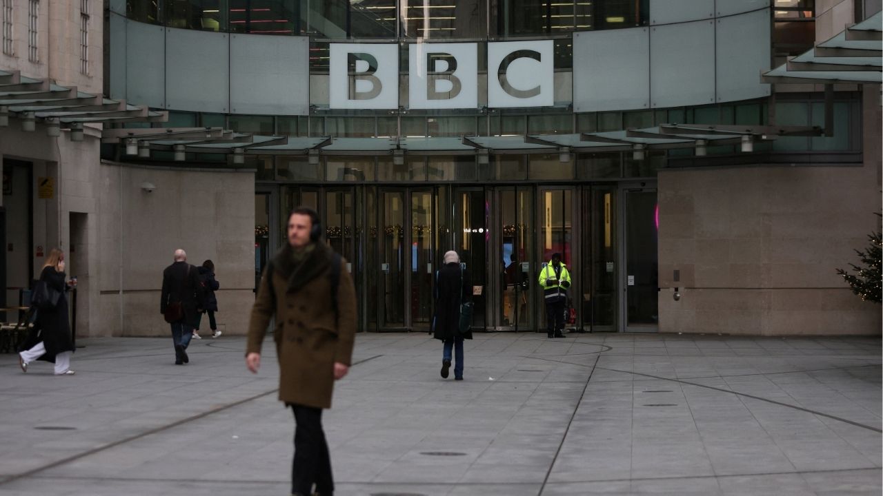 People walk outside the BBC Broadcasting House, after U.S. President Donald Trump sued the BBC for up to $10 billion in damages over edited clips of a speech, in London, Britain, December 16, 2025. (Reuters/Hiba Kola)