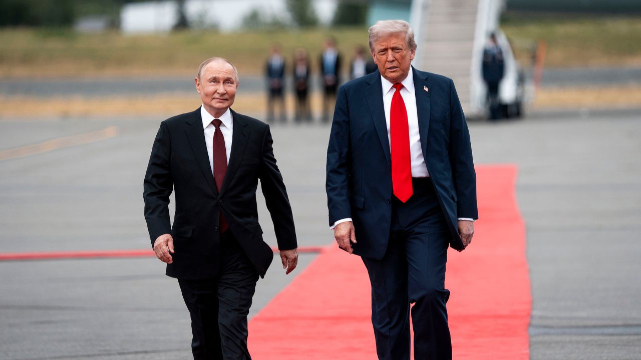 FILE — Russian President Vladimir Putin with President Donald Trump before their summit meeting at Joint Base Elmendorf Richardson in Anchorage, Alaska, Aug. 15, 2025. If the United States under President Trump starts acting as if it’s Russia, where does that leave President Putin? (Doug Mills/The New York Times)