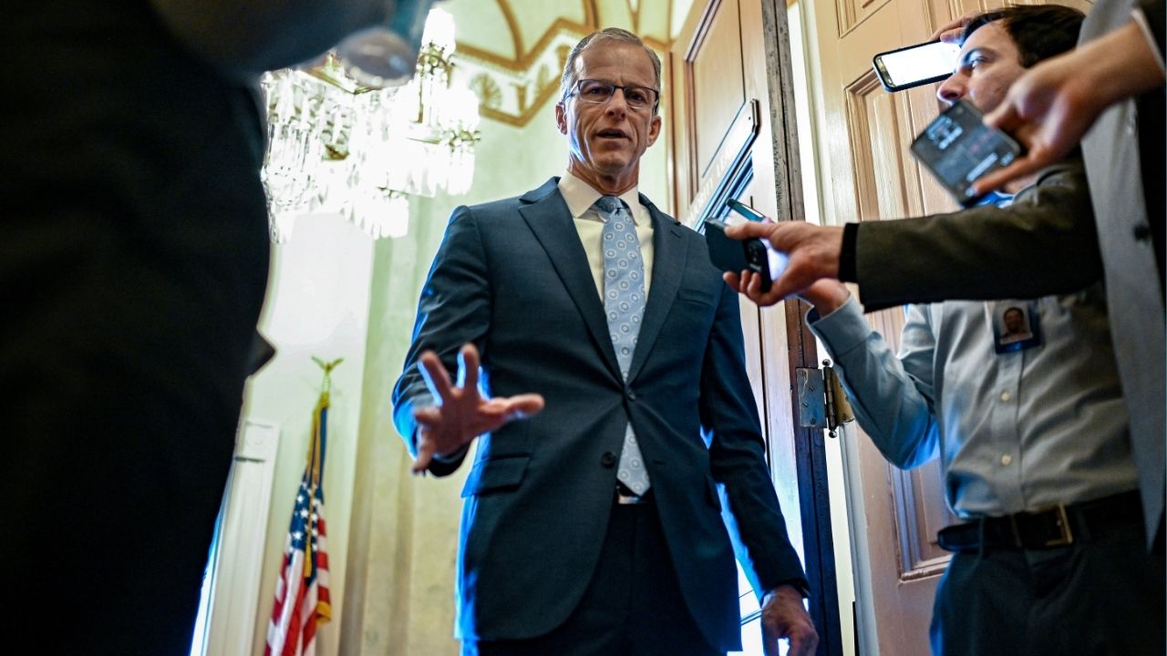 Senate Majority Leader John Thune (R-S.D.) speaks to reporters at the Capitol in Washington on Thursday, Jan. 29, 2026. Senate Democrats on Thursday blocked a spending package needed to keep the government open past a Friday midnight deadline, even as they continued negotiating with President Trump on a deal that could avert a shutdown and lead to new restrictions on his immigration crackdown. (Kenny Holston/The New York Times)
