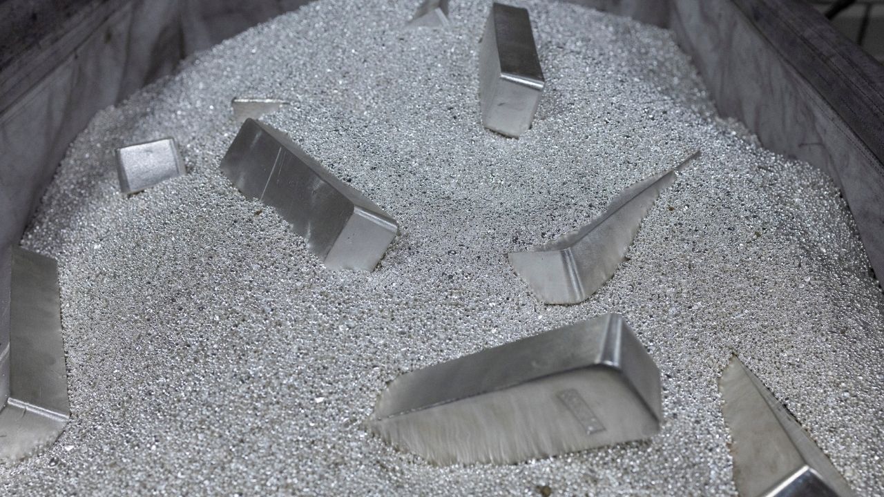 Silvers bars and grains are pictured at the plant of gold and silver refiner and bar manufacturer Argor-Heraeus in Mendrisio, Switzerland, July 13, 2022. (Reuters File)