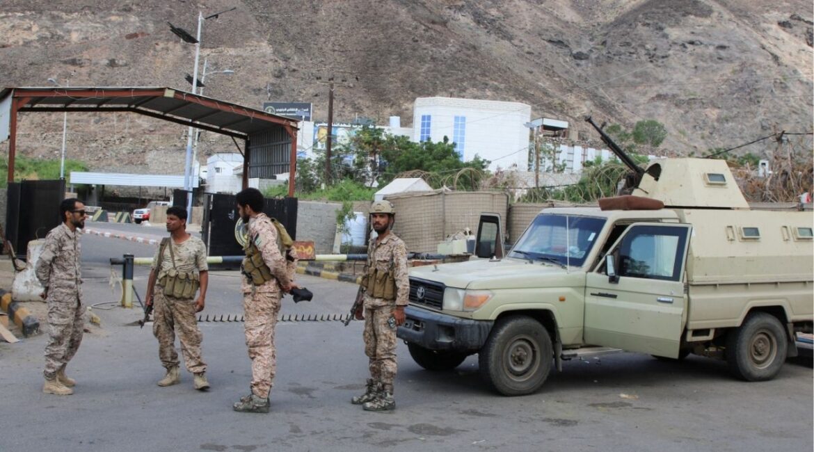 Soldiers gather outside the headquarters of the Southern Transitional Council in Aden, Yemen January 8, 2026. (Reuters/Fawaz Salman)