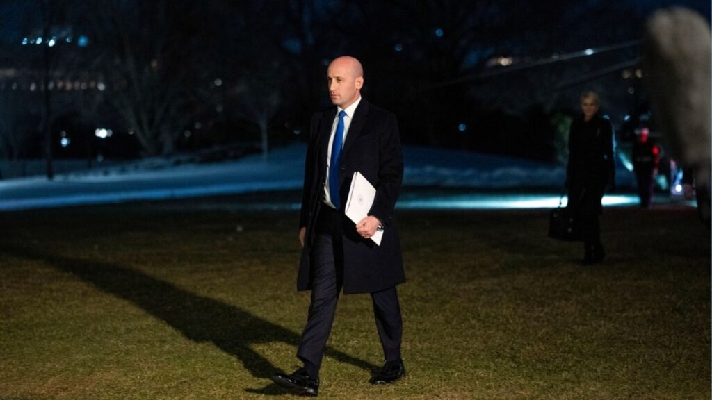 Stephen Miller, the deputy White House chief of staff, in Washington on Tuesday night, Jan. 27, 2026. Miller has suggested that federal agents “may not have been following” protocol before the fatal shooting of Alex Pretti in Minneapolis, an apparent shift from earlier comments in which he and other Trump administration officials portrayed the shooting as justified. (Doug Mills/The New York Times)