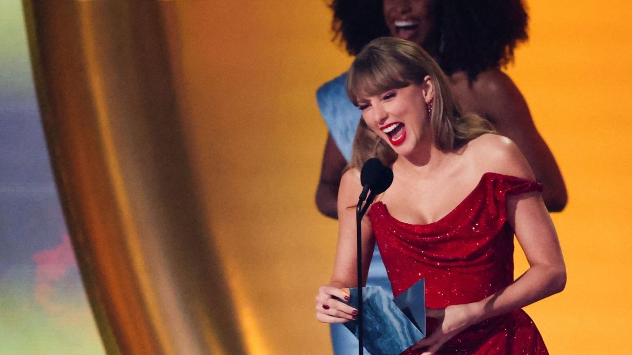 Taylor Swift reacts on stage during the 67th Annual Grammy Awards in Los Angeles, California, U.S., February 2, 2025. (Reuters File)