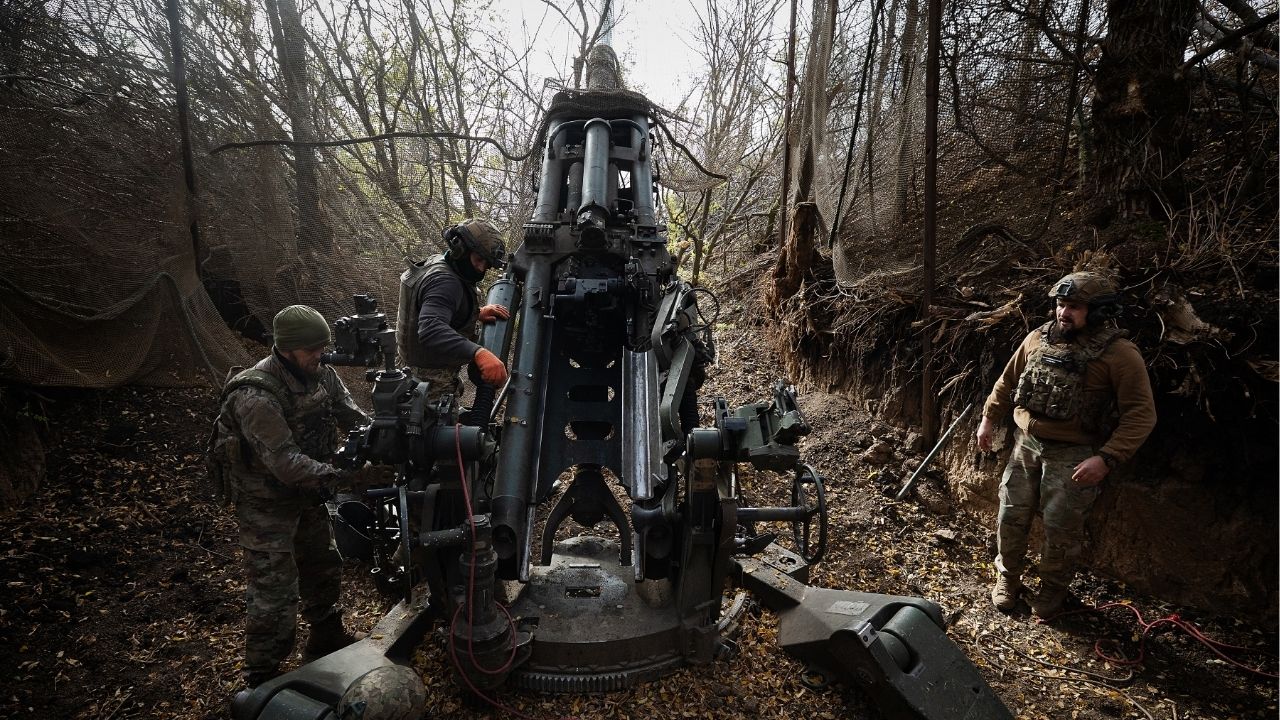 The 148th Artillery Brigade fires at Russian targets in the Zaporizhzhia region of eastern Ukraine, Oct. 14, 2025. The Zaporizhzhia plant, occupied by Russia, would be crucial to powering Ukraine’s postwar recovery. (Tyler Hicks/The New York Times)