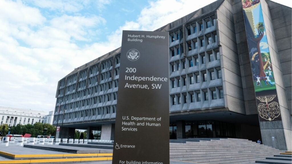 The Department of Health and Human Services headquarters in Washington, Oct. 10, 2025. The Trump administration plans to freeze $10 billion in funding for child care subsidies, social services and cash support for low-income families in five states controlled by Democrats — Minnesota, New York, California, Illinois and Colorado — claiming widespread without citing evidence. (Michael A. McCoy/The New York Times)