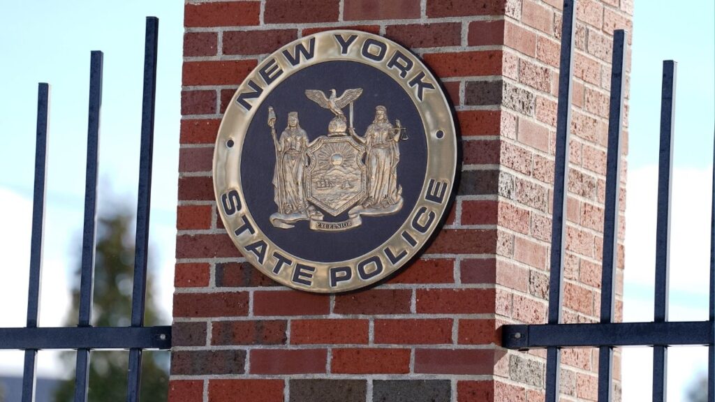The New York State Police emblem at the Troop G Headquarters in Latham, N.Y., Jan. 1, 2026. An examination of State Police disciplinary files from 2014 to 2024 revealed a far weaker disciplinary system than those used in other large departments in New York. (Cindy Schultz/The New York Times)