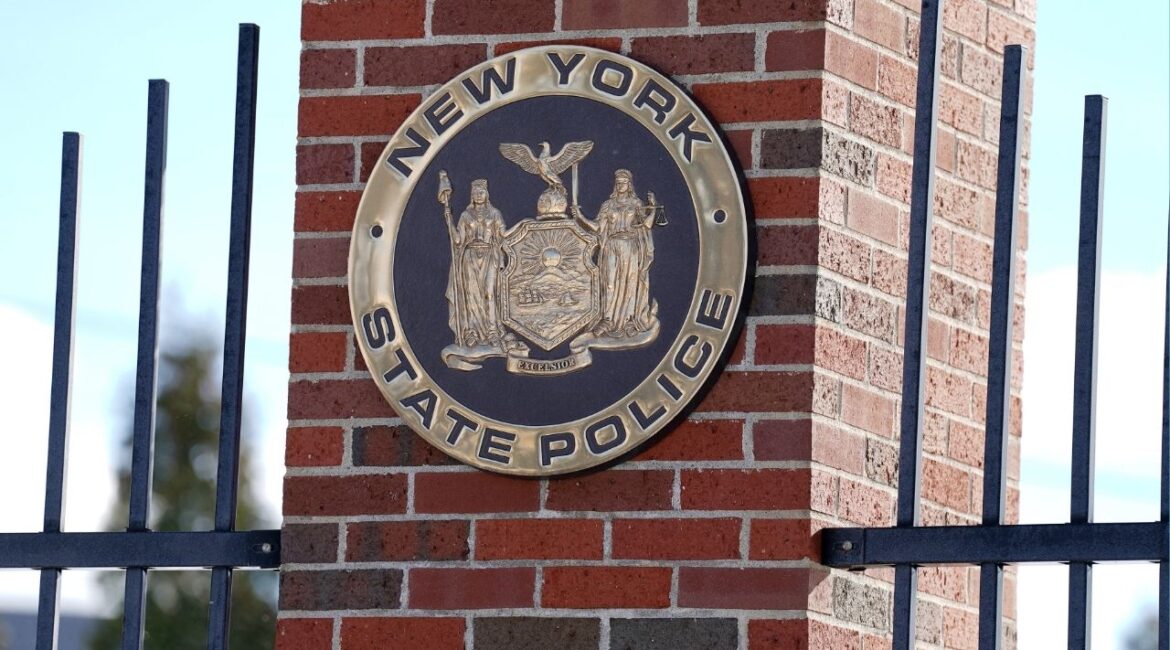 The New York State Police emblem at the Troop G Headquarters in Latham, N.Y., Jan. 1, 2026. An examination of State Police disciplinary files from 2014 to 2024 revealed a far weaker disciplinary system than those used in other large departments in New York. (Cindy Schultz/The New York Times)