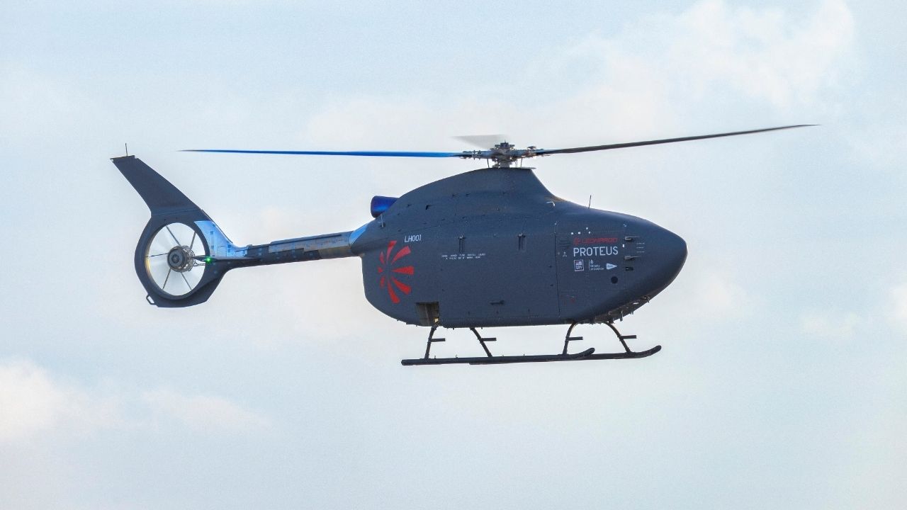 The Proteus, UK's first truly autonomous full-size helicopter, flies as on the day it completed its maiden flight operating from Predannack airfield in Cornwall, Britain, in this handout obtained by Reuters on January 16, 2026. (Simon Pryor/Handout via Reuters)