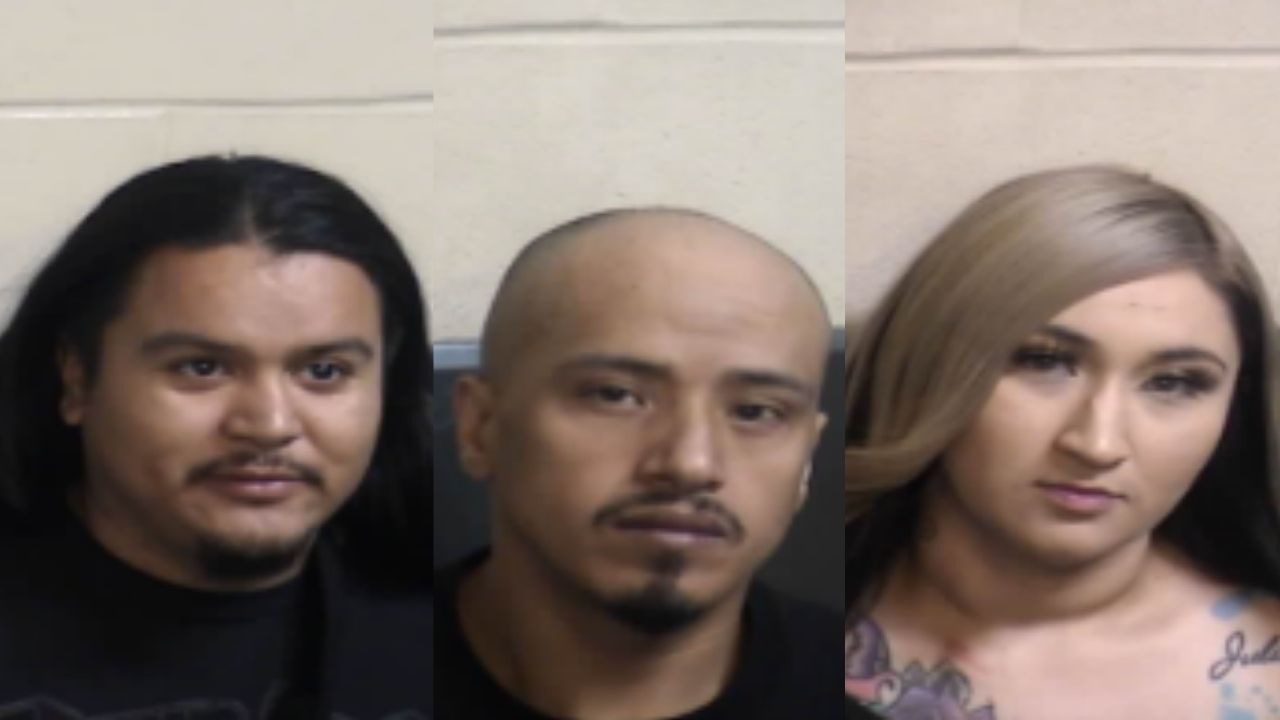 Three suspects, Luis Ramirez (left), 28, Ramiro Arevalo (center), 34, and Sabrina Puentes, 31, were arrested on Tuesday, Jan. 13, 2026, in connection with a New Year’s Day stabbing outside Bobby Salazar's that left two men injured, police said. (Fresno PD)
