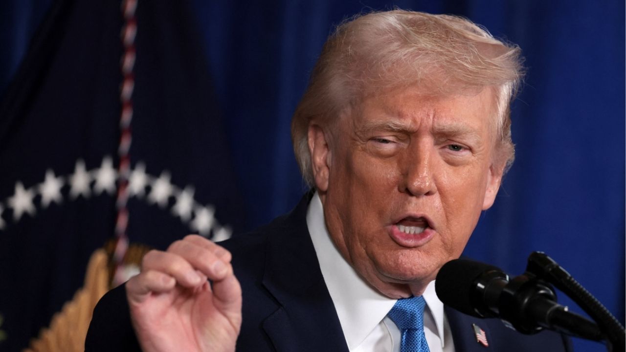 U.S. President Donald Trump speaks during a press conference following a U.S. strike on Venezuela where President Nicolas Maduro and his wife, Cilia Flores, were captured, from Trump's Mar-a-Lago club in Palm Beach, Florida, U.S., January 3, 2026. REUTERS/Jonathan Ernst