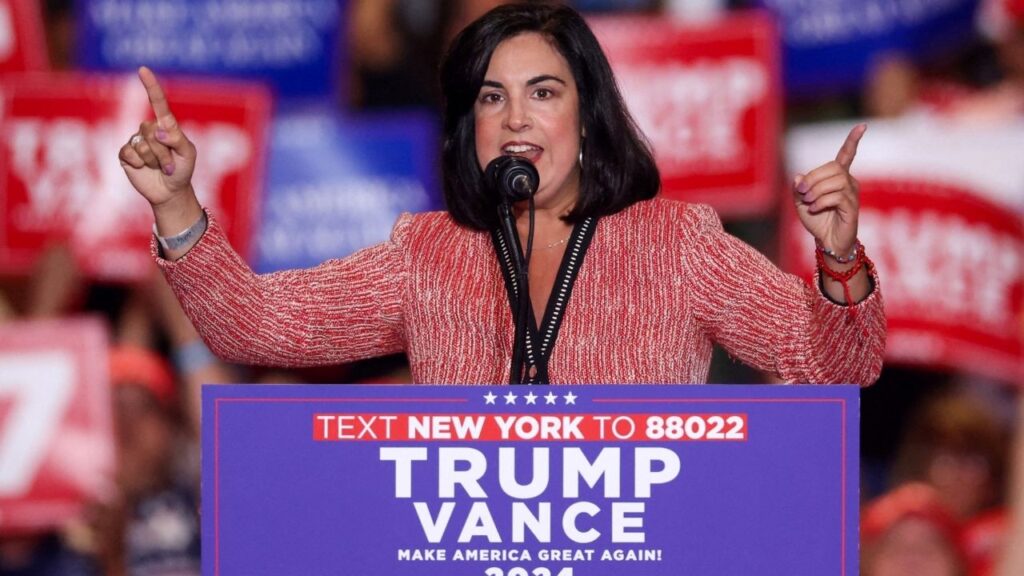 U.S. Rep. Nicole Malliotakis (R-NY) speaks at the Nassau Veterans Memorial Coliseum during a rally held by Republican presidential nominees and former U.S. President Donald Trump, in Uniondale, New York, U.S., September 18, 2024. (Reuters File)