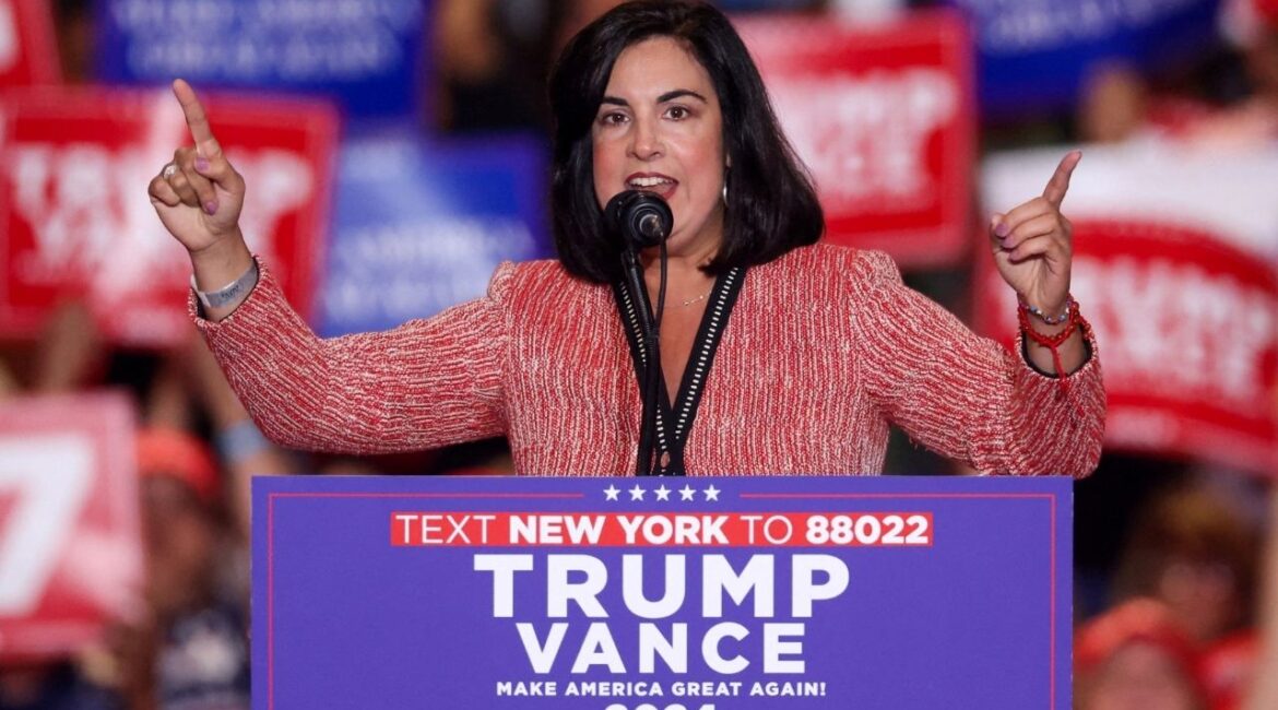 U.S. Rep. Nicole Malliotakis (R-NY) speaks at the Nassau Veterans Memorial Coliseum during a rally held by Republican presidential nominees and former U.S. President Donald Trump, in Uniondale, New York, U.S., September 18, 2024. (Reuters File)