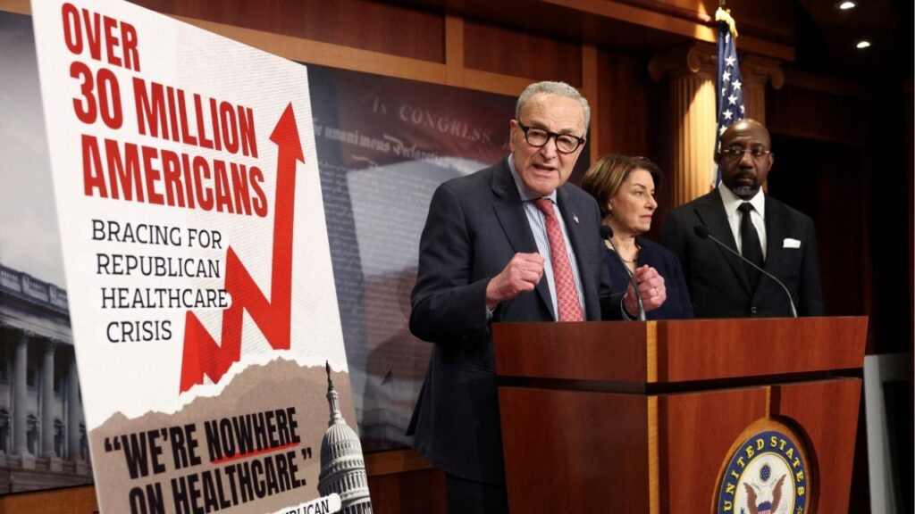 U.S. Senate Democratic Leader Chuck Schumer speaks following Senate votes on competing healthcare plans, at the U.S. Capitol in Washington, D.C., U.S., December 11, 2025. (Reuters/Kevin Lamarque)