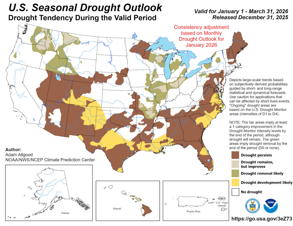 Image of the US Seasonal Drought Outlook Map