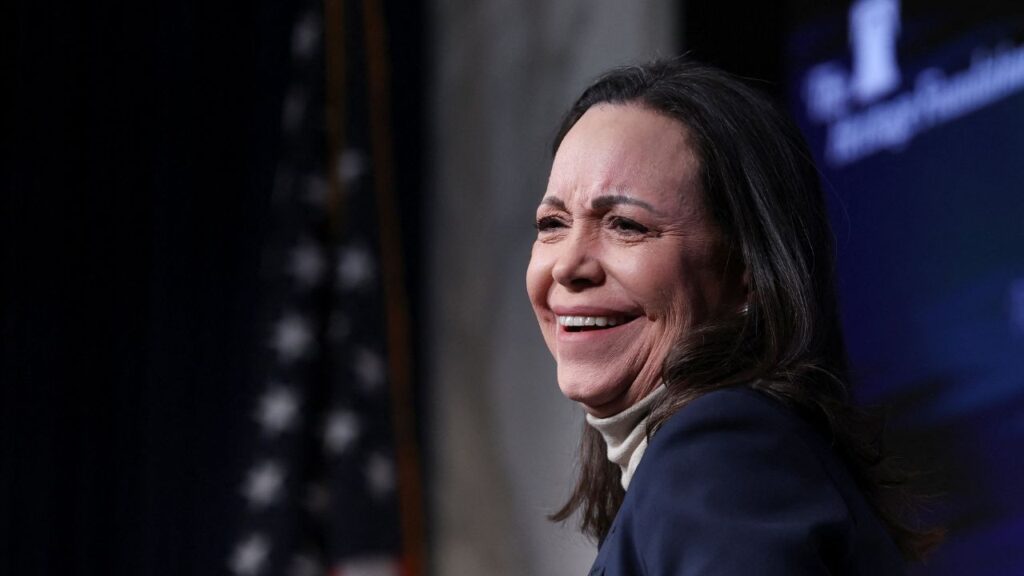 Venezuelan opposition leader Maria Corina Machado attends a press conference in Washington, D.C., U.S., January 16, 2026. (Reuters/Tyrone Siu)