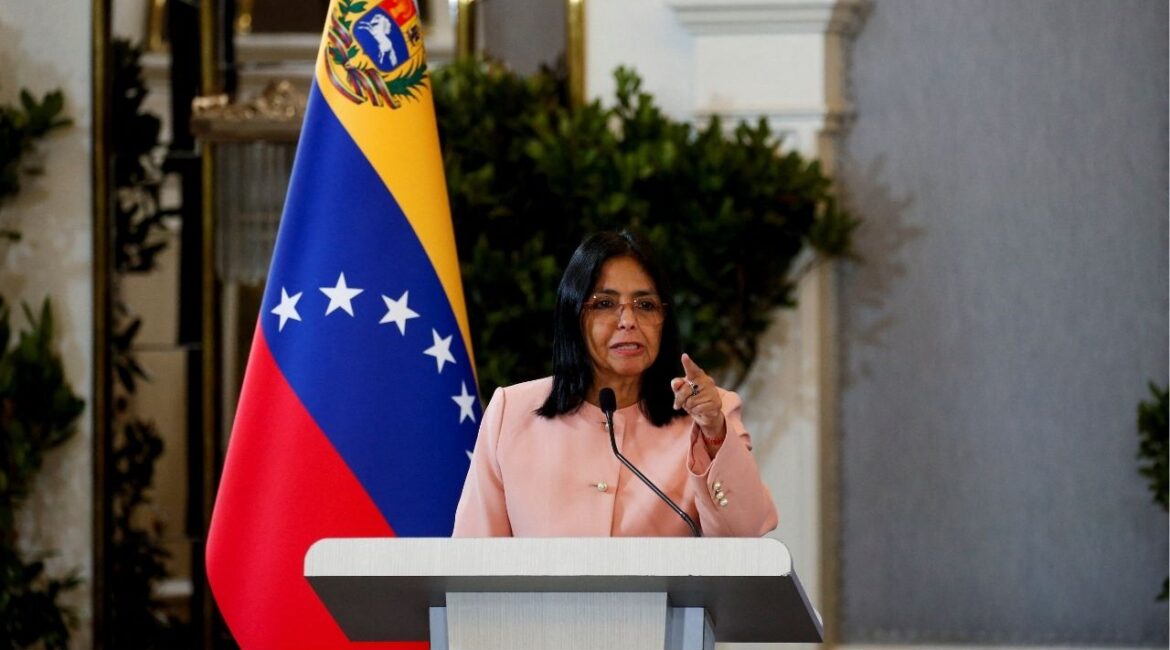 Venezuela's Vice President Delcy Rodriguez speaks during a session of the National Council for Sovereignty and Peace, in Caracas, Venezuela September 29, 2025. REUTERS/Leonardo Fernandez Viloria
