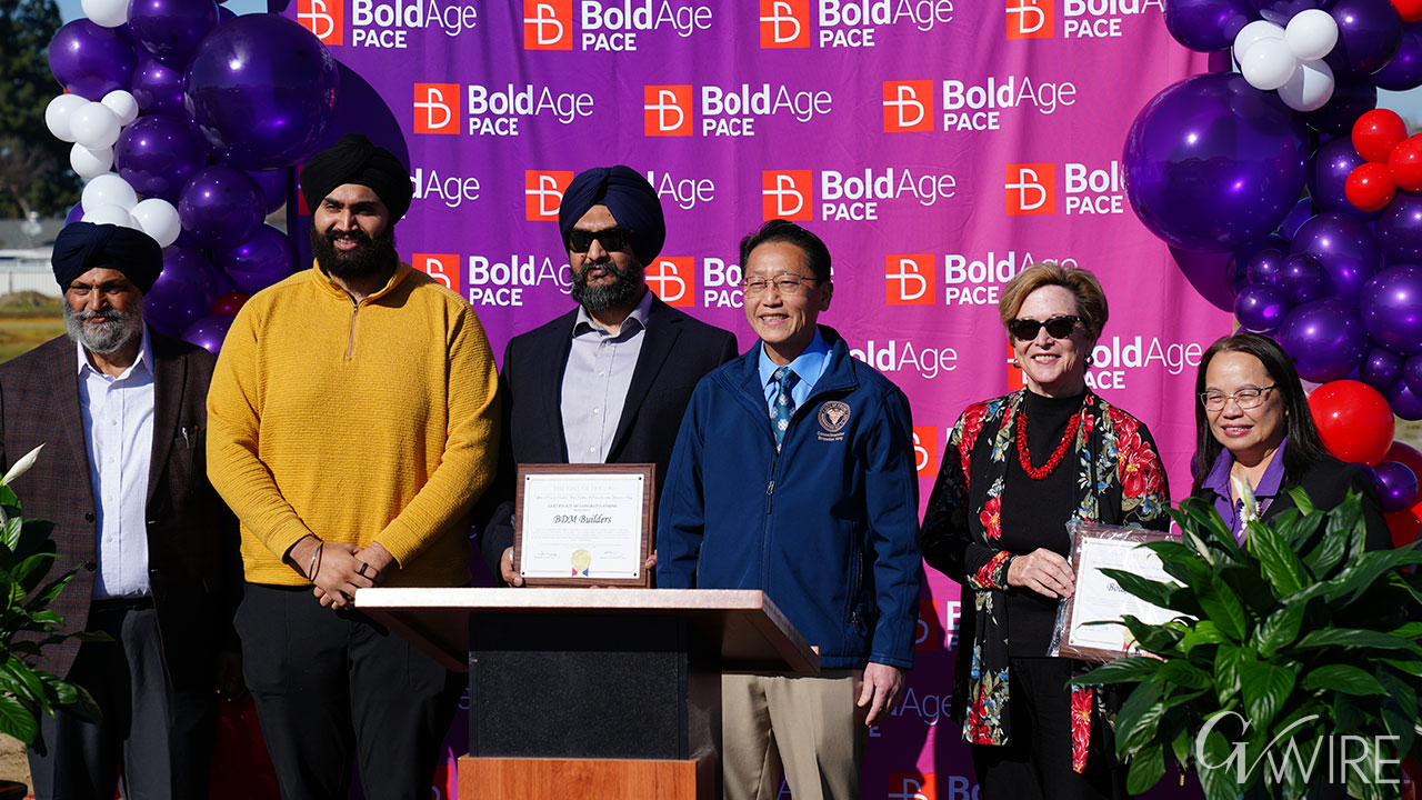 ribbon cutting with BDM Builders founder Harry Dhillon, Fresno City Councilmember Brandon Vang and BoldAge Pace CEO Mary Austin at Jensen and Maple