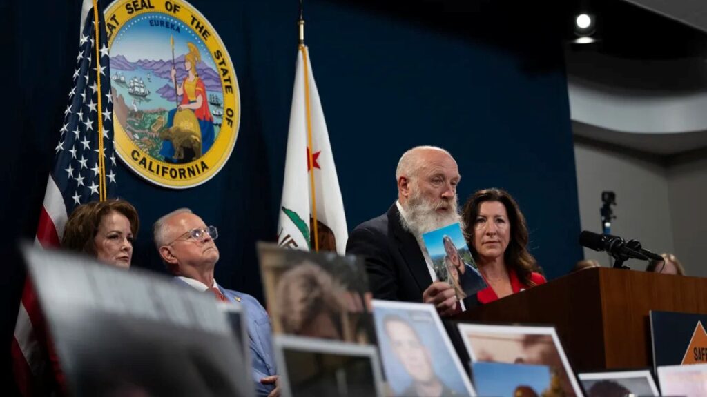 Image of a father testifying before the California Legislature about how his daughter and her childhood friend, both 19, were killed in November 2021 by a drunk driver going more than 100 mph