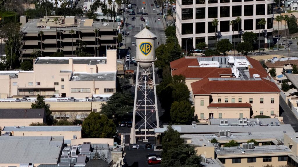Aerial view of Warner Bros. studio lot in Burbank, California
