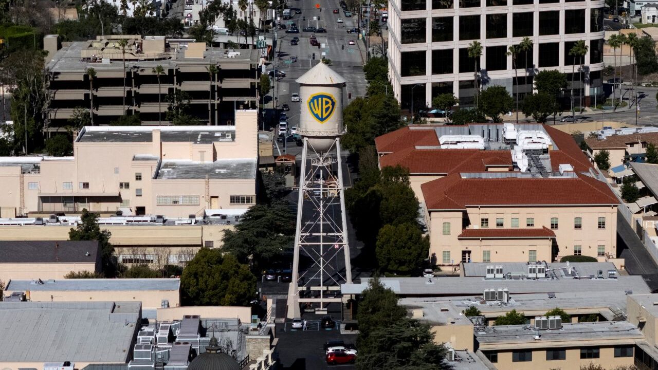 Aerial view of Warner Bros. studio lot in Burbank, California