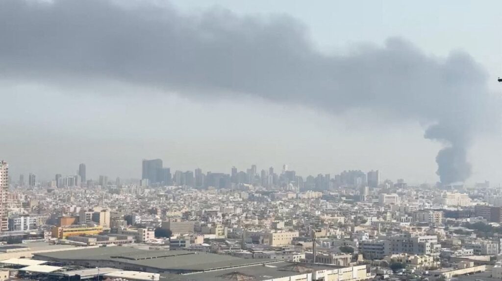Image of smoke rising after missile attack against the U.S. fifth Fleet in Bahrain