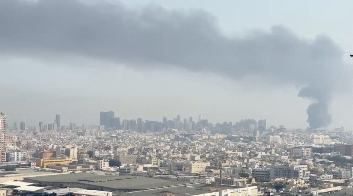 Image of smoke rising after missile attack against the U.S. fifth Fleet in Bahrain