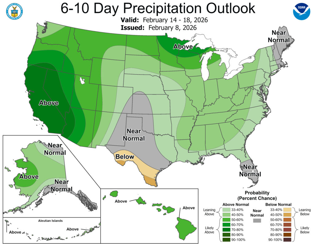 Image of CPC precipitation forecast for Feb. 8, 2026 