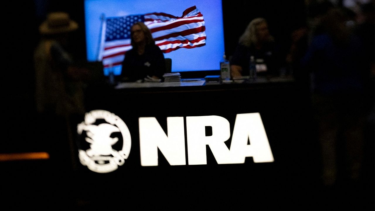 A National Rifle Association (NRA) logo is displayed at the NRA annual national convention in Dallas, Texas, U.S., May 18, 2024. (Reuters File)