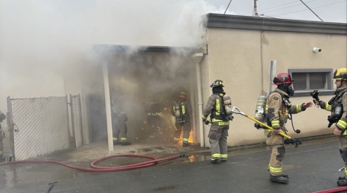 A fire broke out in the attic of a Hanford truck parts business Tuesday, Feb. 17, 2026, evening, forcing the owner to escape through a window, but firefighters contained the blaze within 30 minutes with no injuries reported. (Hanford FD)