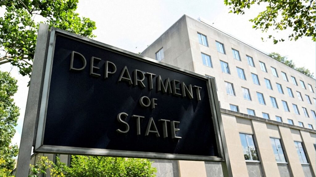 A general view of a U.S. State Department sign outside the U.S. State Department building in Washington, D.C., U.S., July 11, 2025. (Reuters File)
