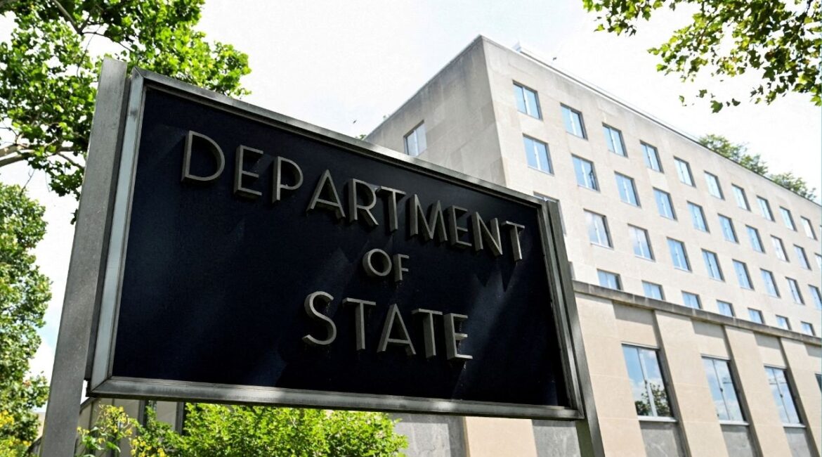 A general view of a U.S. State Department sign outside the U.S. State Department building in Washington, D.C., U.S., July 11, 2025. (Reuters File)
