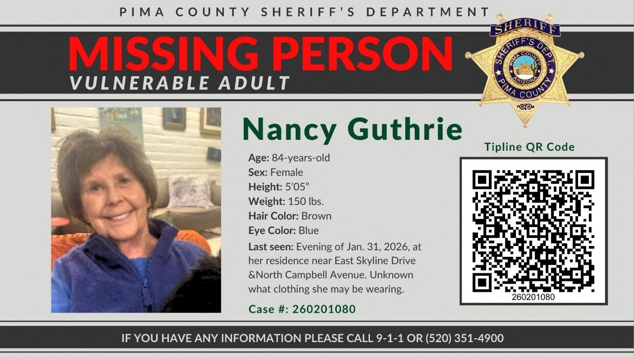 A notice circulated by the Pima County Sheriff’s Office requests information on the disappearance of Nancy Guthrie, the 84-year-old mother of U.S. journalist and television host Savannah Guthrie, who went missing from her home in Tucson, Arizona , U.S. February 1, 2026. (Pima County Sheriff’s Office/Handout via Reuters)