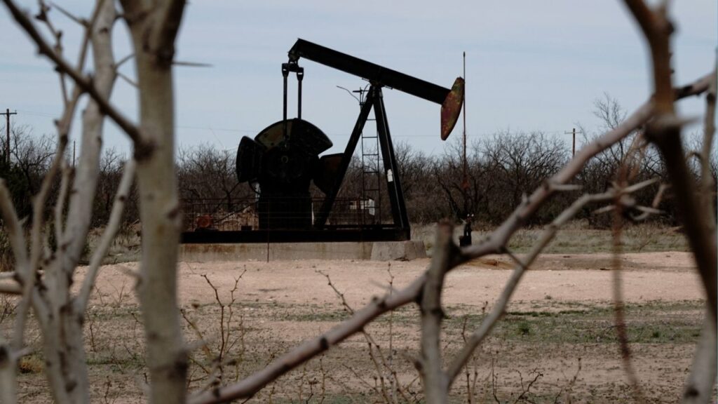 A pump jack drills oil crude from the Yates Oilfield in West Texas’s Permian Basin, near Iraan, Texas, U.S., March 17, 2023. (Reuters/Bing Guan)