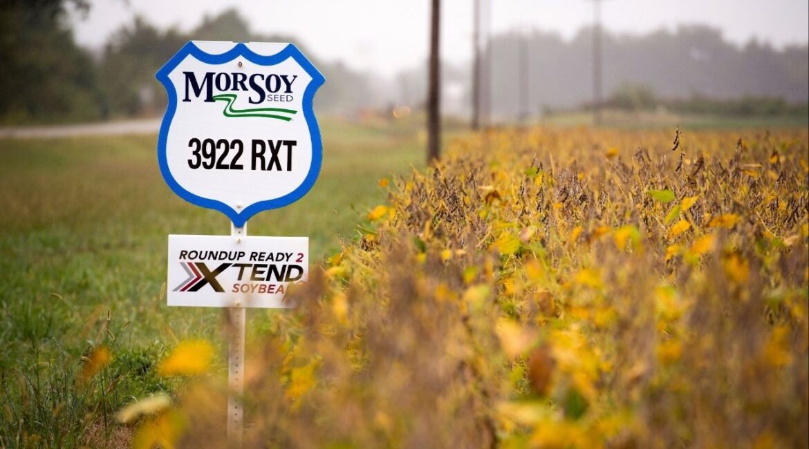 A sign for Xtend, Monsanto's brand of genetically modified, dicamba-resistant soybeans, near a farm in Mississippi County, Mo., Sept. 13, 2017. Bayer said on Feb. 17, 2026 that it had reached an agreement that would pay plaintiffs $7.25 billion to settle tens of thousands of lawsuits that claimed the weedkiller Roundup caused non-Hodgkin’s lymphoma. (Brandon Dill/The New York Times)
